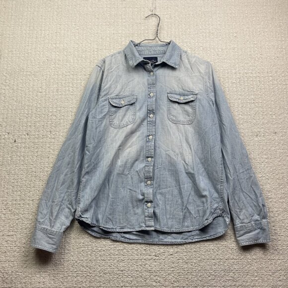 American Eagle Men Size L Denim Long Sleeve Jean Button Up Shirt Western Cowboy - Picture 1 of 13